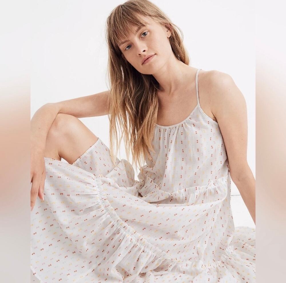 Madewell Women Cover Up Tiered Dress in Rainbow Clip Dot Off White Size S